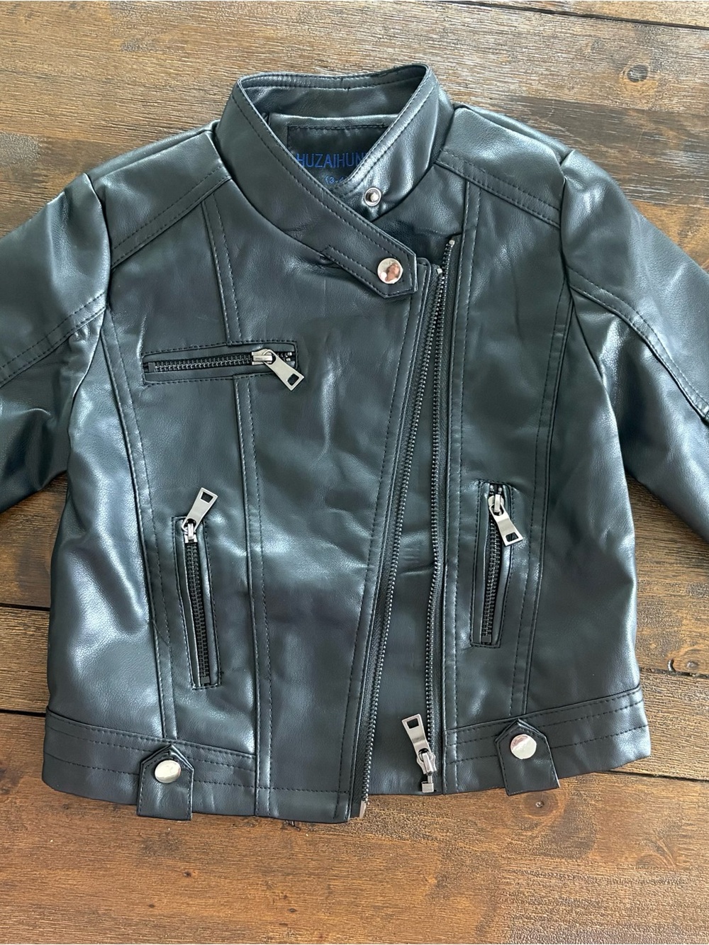 Children's Black Faux Leather Moto Jacket- 3t/4t